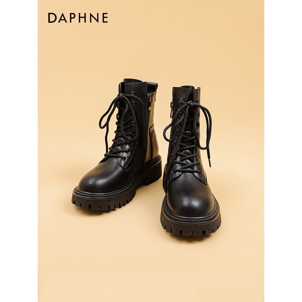 Daphne preto Martin botas femininas 2026 novo estilo botas de outono de sola grossa estilo britânico aumentando botas de
