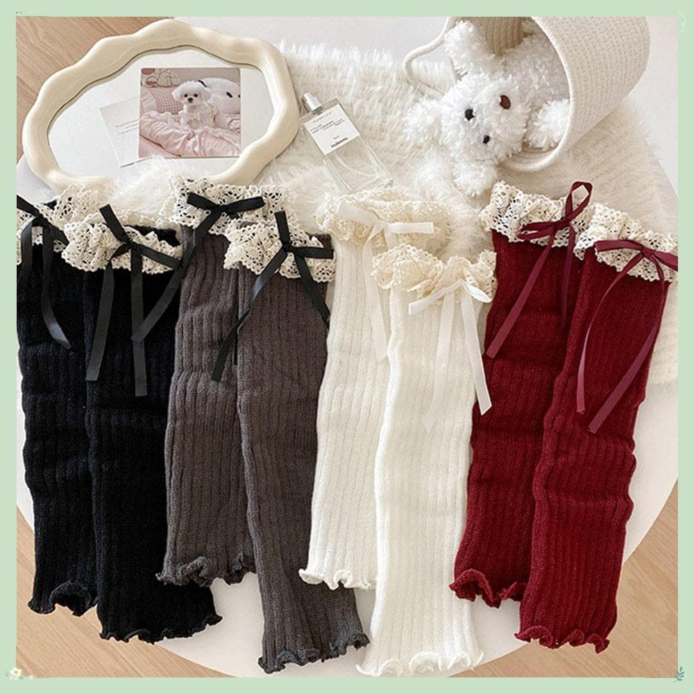 Polainas Infantis De Renda , Capa De Malha Estilo Doce Para Os Pés , Meias Lolita Com Acabamento Em De Cor Sólid