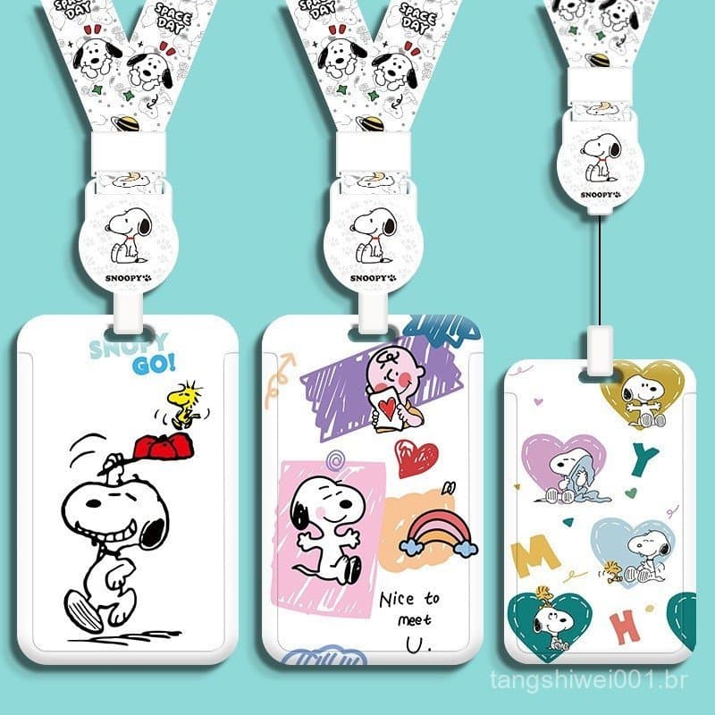 SNOOPY Cartão de estudante fofo Porta-cartões Anti-perda SNOOPY Halter easycard Cute Student Campus Card Porta-cartões d