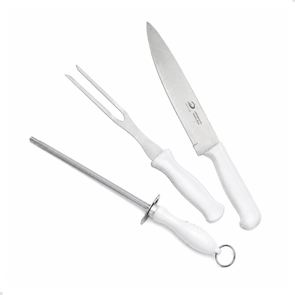 Conjunto 3 Peças Para Churrasco Garfo Faca e Xaira