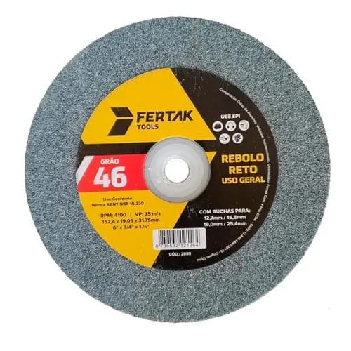 Rebolo Moto Esmeril 6 152x20mm Grão 46 Óxido Alumínio Fertak