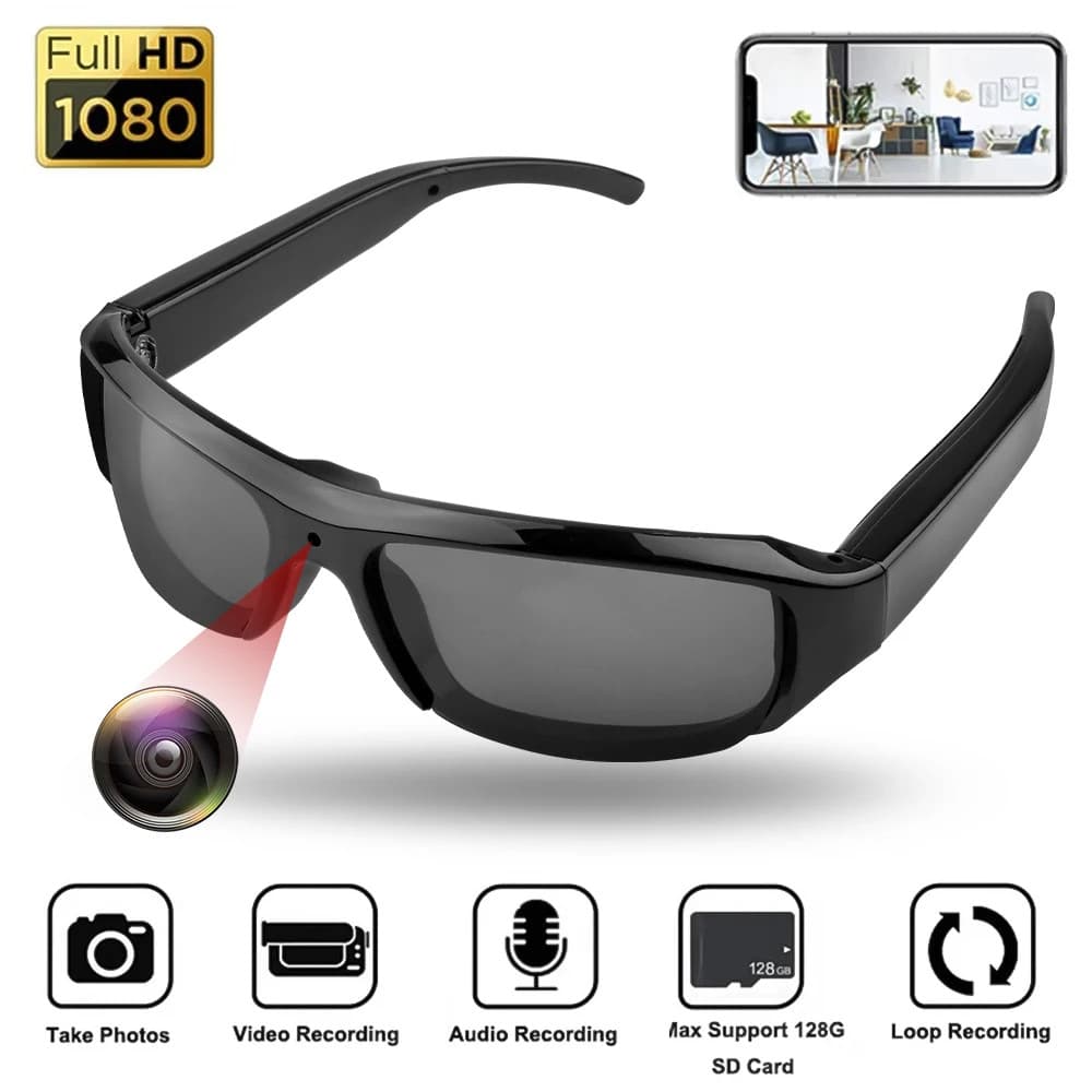 Portátil 1080P HD Wearable Óculos De Sol Gravador De Vídeo , Esportes Ao Ar Livre DV DVR , Dispositivo De Captura De Açã