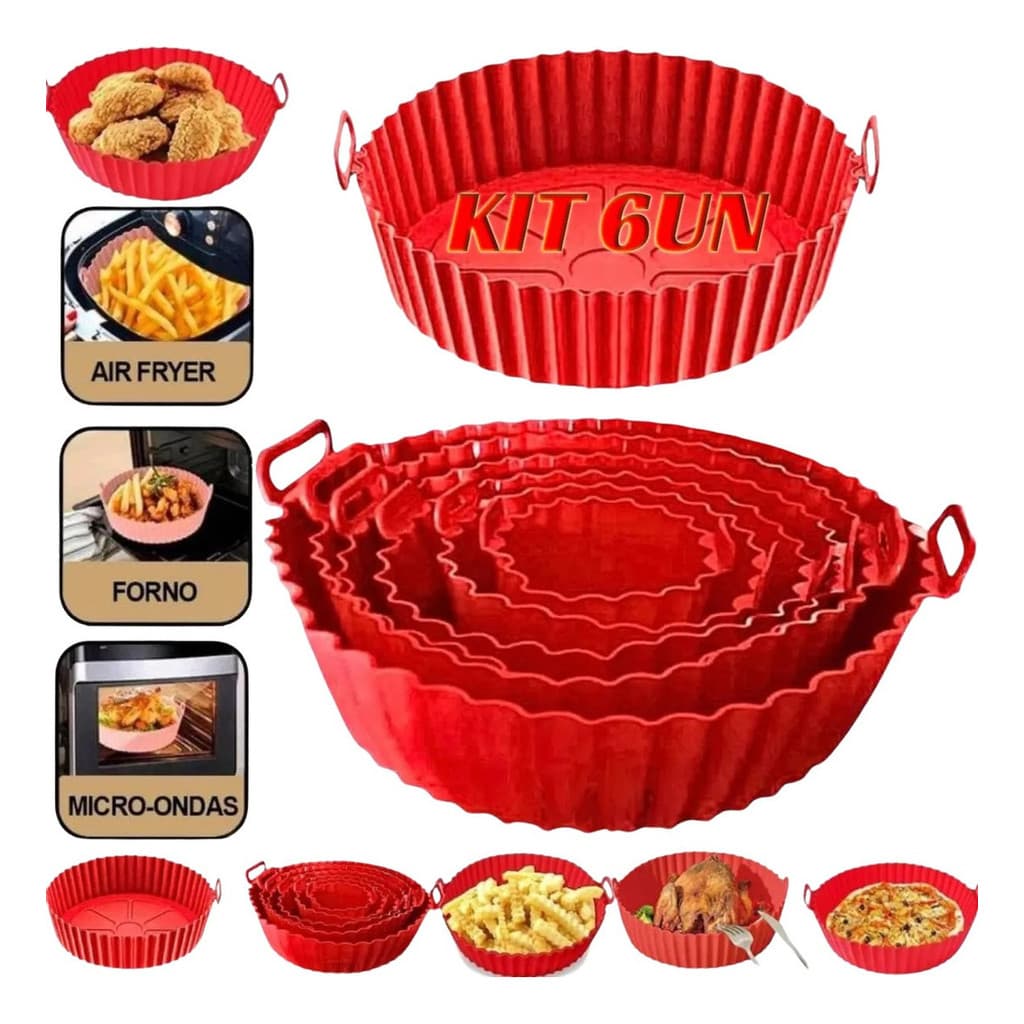 Kit 6 Forma Cesto Air Fryer Reutilizável para Armazenamento de Alimentos