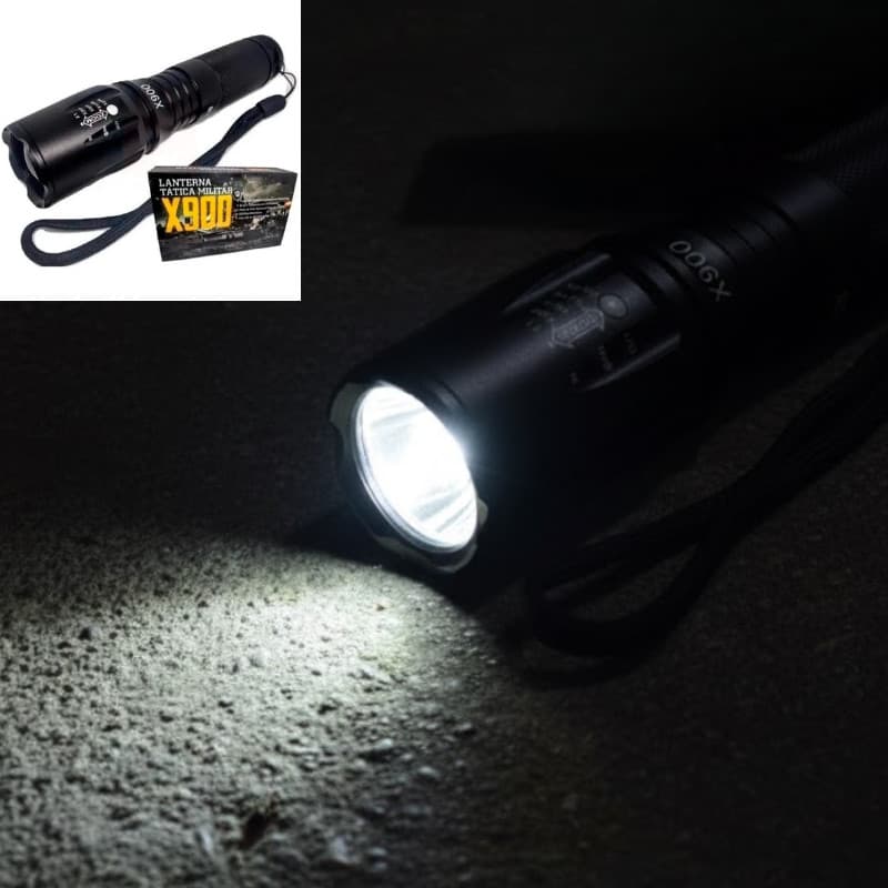 Lanterna Tática Militar X900 Super Potente 1580000w Com Bateria Recarregável e Carregador Para Carro - DEFQUAL