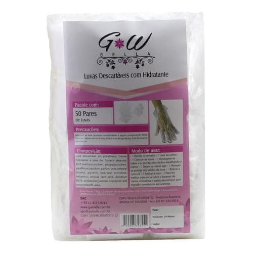 Luvas Descartáveis C/ Creme Amolecedor D Cutículas 100 Pares