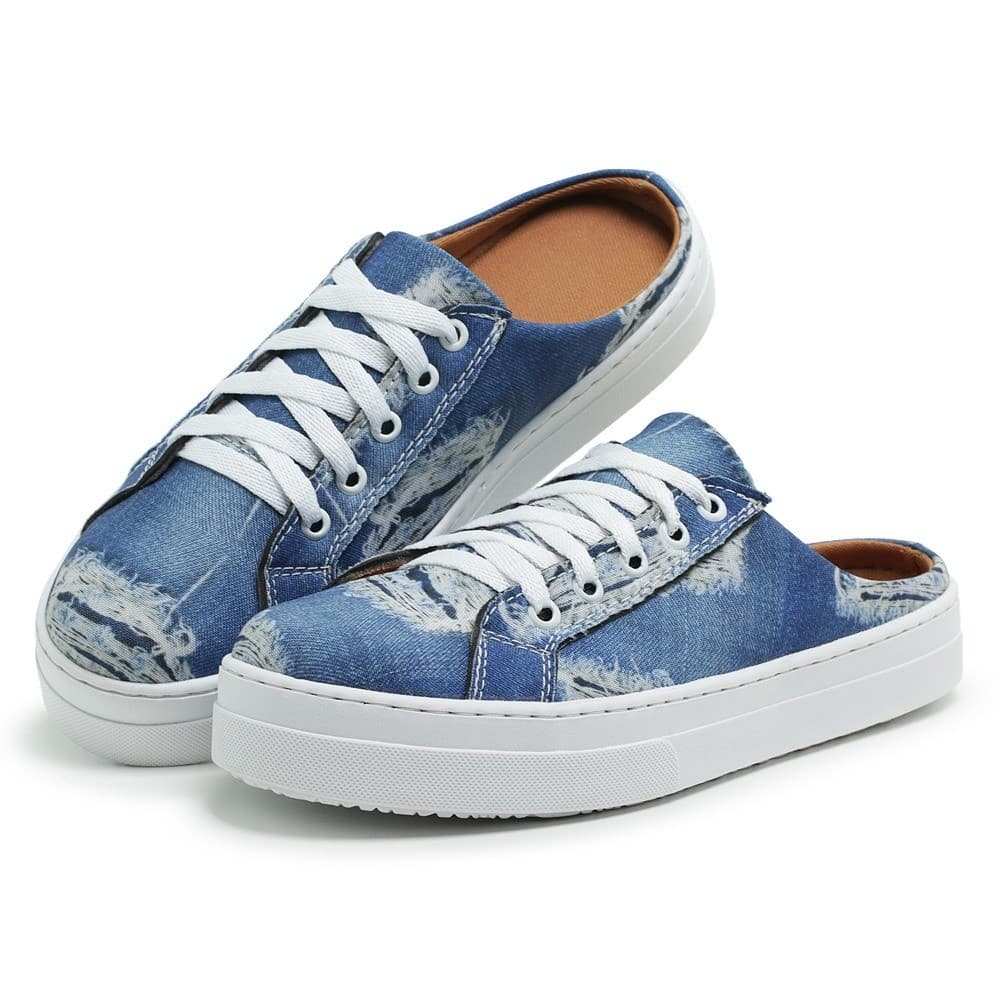 Tênis Mule Feminino Estiloso Verão Casual Confortável Jeans