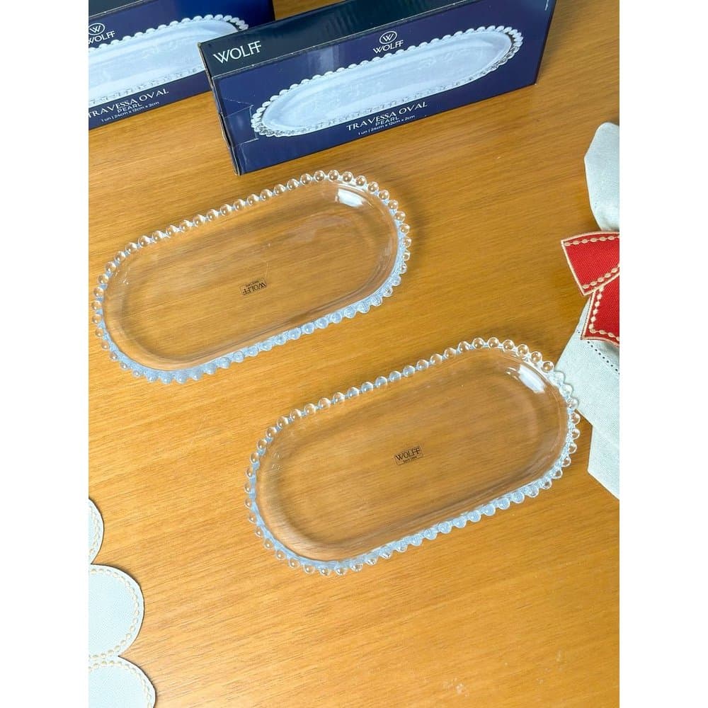Kit 2 Travessas Pearl Bolinha Wolff | Travessas de Cristal Elegantes para Mesa Posta Transparente
