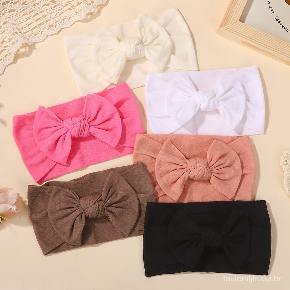 6 Pçs Macio Cor Sólida Arco Headbands Artesanal Respirável Turbante Faixas De Cabelo Para Bebê Crianças Menina