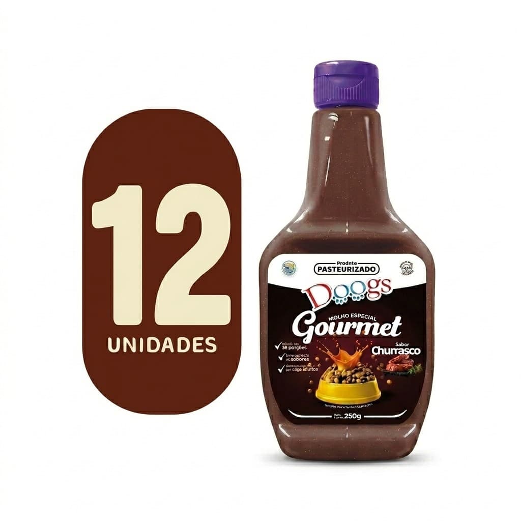 CAIXA C/ 12 - MOLHO GOURMET DOOGS CÃES ADULTO SABOR CHURRASCO - 250 GRS