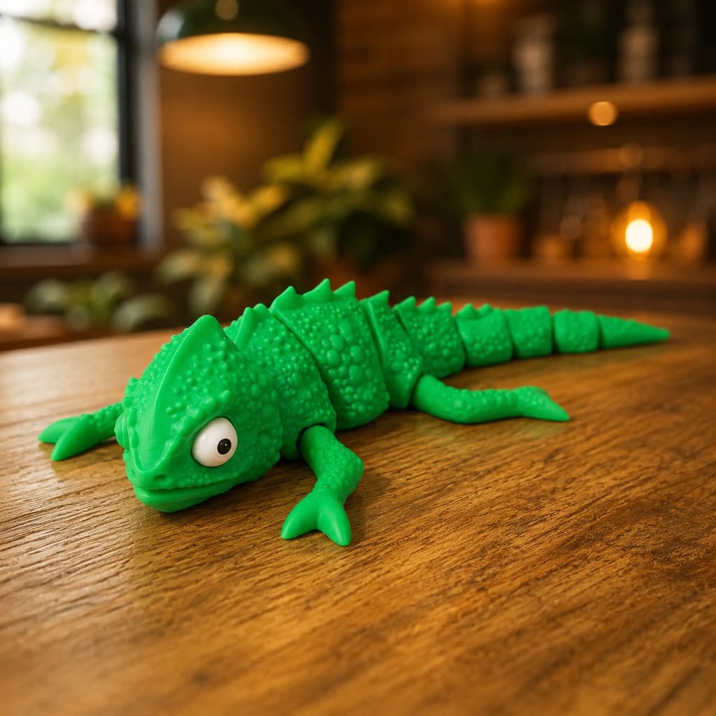 Camaleão Articulado Flexível Antiestresse | Brinquedo Sensorial Decorativo com Movimento Suave