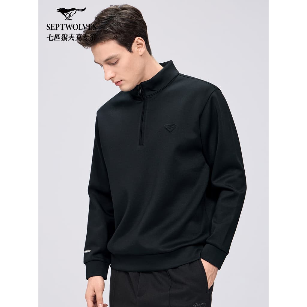 [Esticamento confortável] Seven Wolves meio zíper gola alta moletom masculino outono novo estilo pulôver moda camiseta d