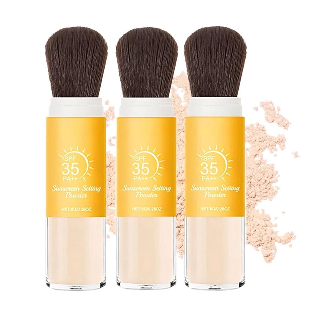 Pó Fixador Solar Mineral SPF 35, Pó Protetor Solar Translúcido com Aplicador para Rosto e Couro Cabeludo, Longa Duração,