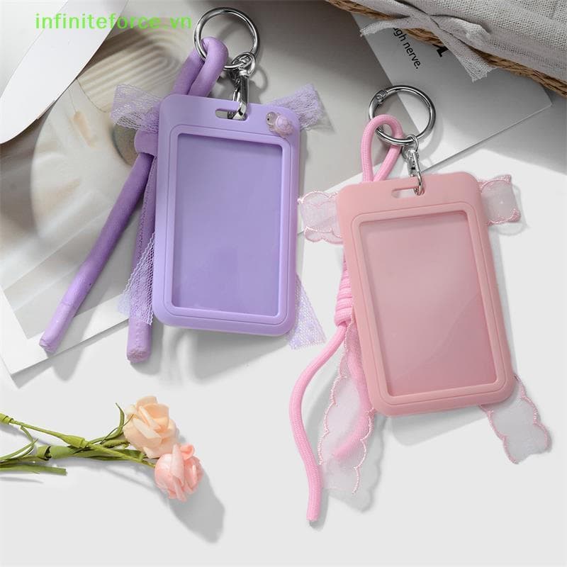 Porta-Cartões De Corda Trançada Com Laço De Malha Doce Idol Photo Display Card Pingentes Anti-Perdido ID Capas Protetora
