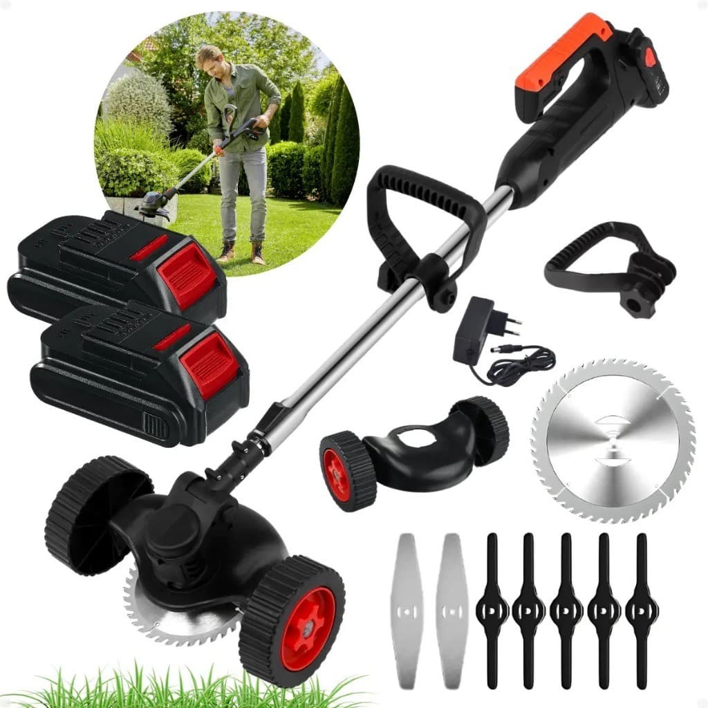 Aparador de Grama Elétrica a Bateria 21V com 2 Baterias e Kit de Lâminas Jardim