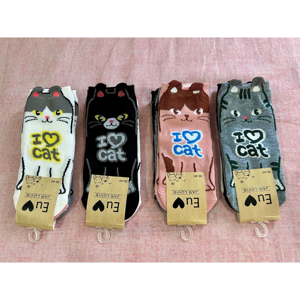 Kit Com 03 Pares de Meia Sapatilha Desenho Gato Fofinho Feminino