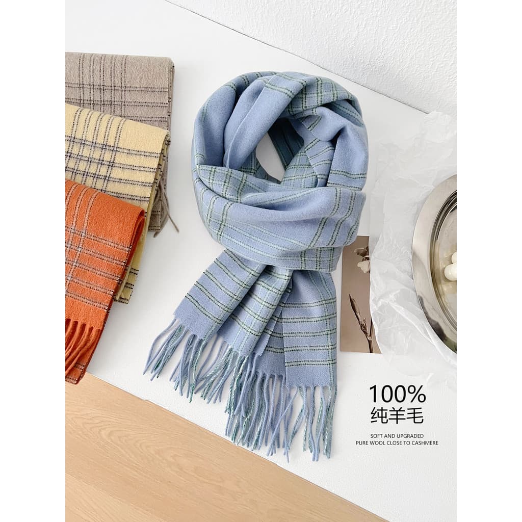 100% lã pura xadrez cachecol outono inverno novo estilo coreano clássico High-End All-Match Unisex casal babador