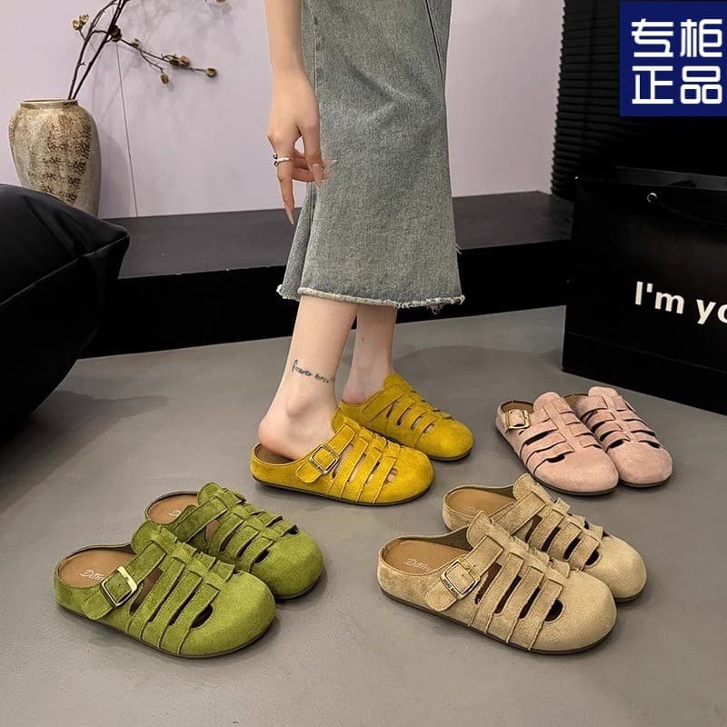 Chinelos De Meia Biqueira Oca De Nicho Retrô Para Mulheres Usarem Como Agasalhos , slip-ons Preguiçosos , Solas Grossas