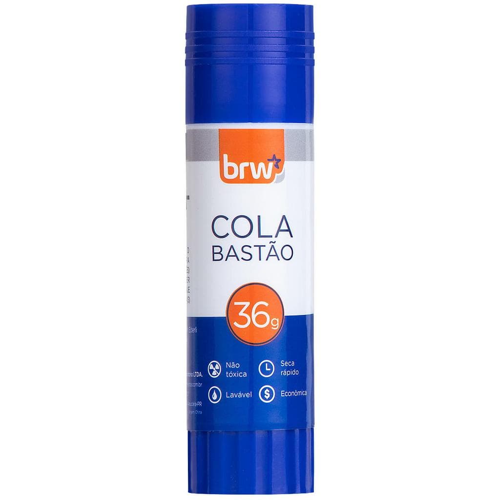 Cola em Bastão 36g BRW Atóxica Lavável Não Resseca Não Enruga Alta Aderência com Selo Inmetro