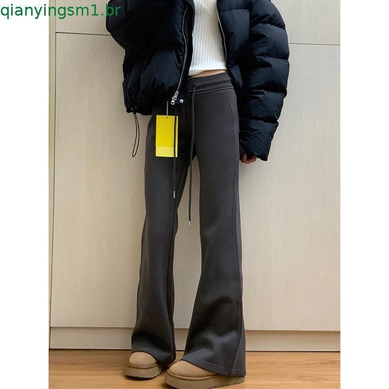 Flare calças esportivas femininas 2026 verão novo estilo gordura mm mais magro olhar estiramento Casual Sweatpants preto