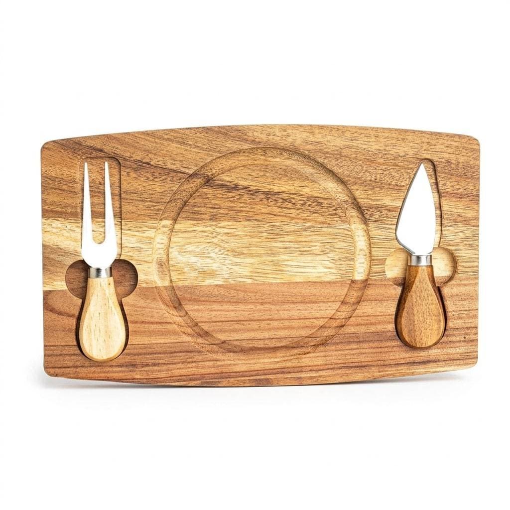 Kit Queijo 3 Peças Personalizado Madeira Natural Tábua Garfo Faca