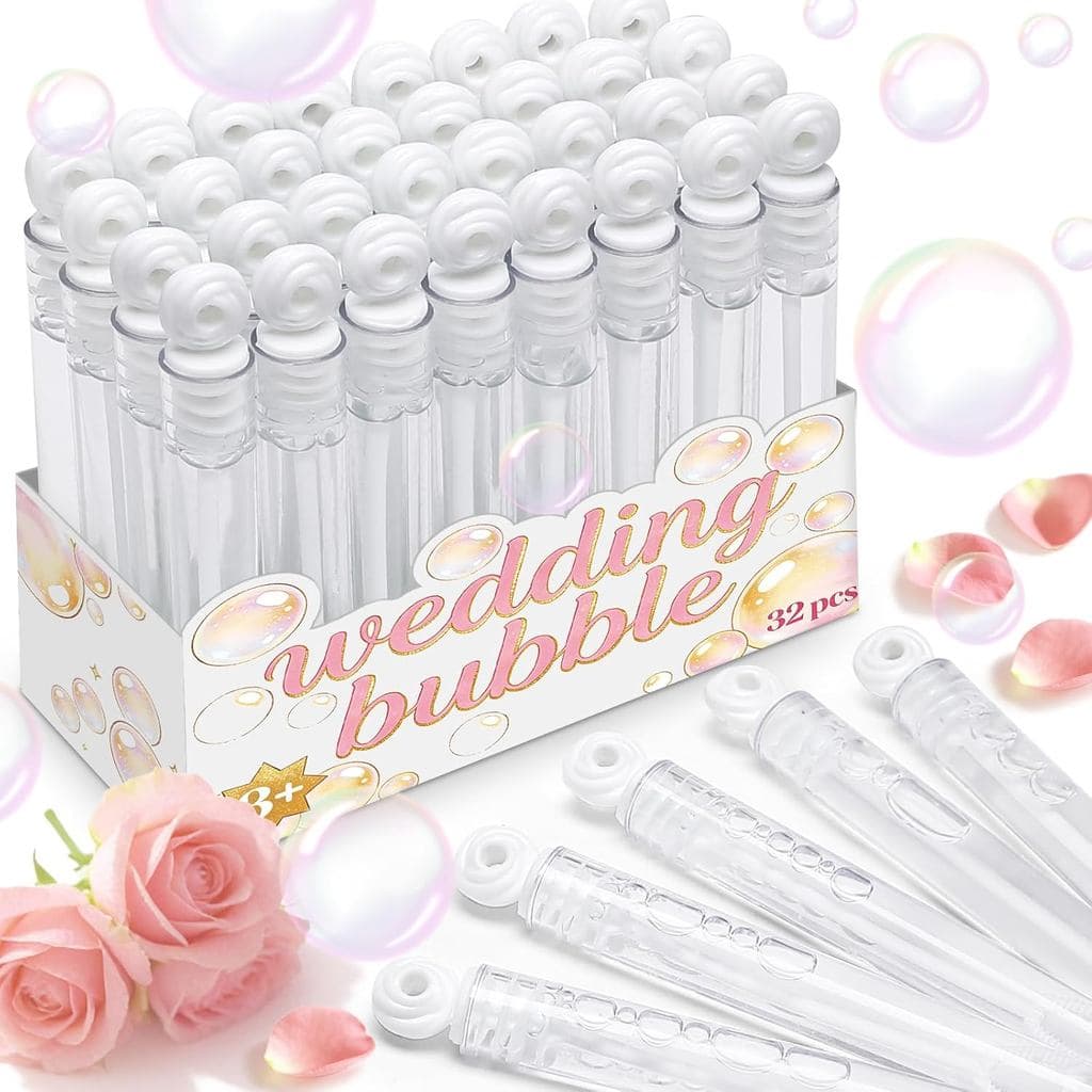 32 Bolhas de Sabão para Casamento para Convidados - Mini Bolhas em Lote com Caixa de Presente, Varinha de Bolhas Branca