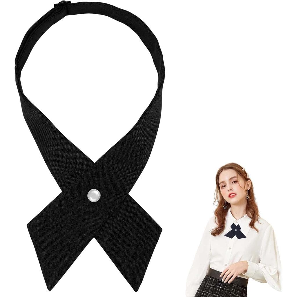 Gravatas Escolares, Gravata Borboleta Preta Ajustável Cruzada, Gravata Preta Pré-Amarrada para Mulheres e Meninas