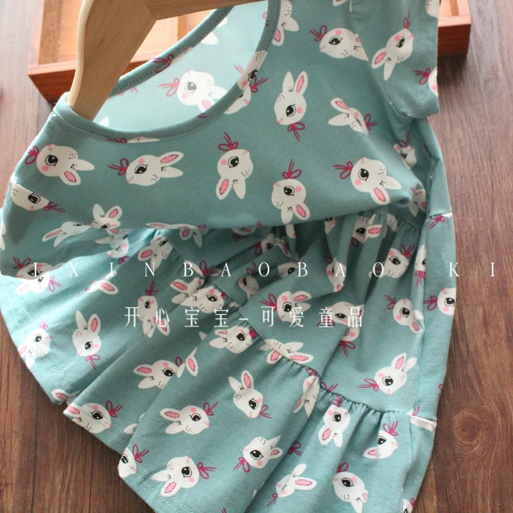 Bebê meninas vestido de verão novo estilo europeu americano médio pequeno crianças Casual manga curta em torno do pescoç