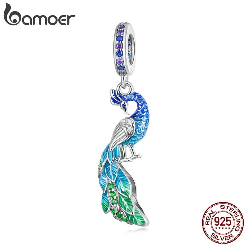 Pingente de Pérola em Forma de Pavão em Prata 925 Bamoer para Pulseira DIY, Acessórios de Moda, Joias E18O