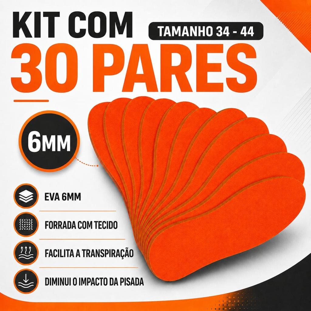 KIT 30 PAR DE  PALMILHA EM EVA 6MM TÊNIS,SAPATO,BOTA,CHUTEIRA,SAPATILHA CONFORTAVEL,MACIA MASCULINO FEMININO DO 34-44