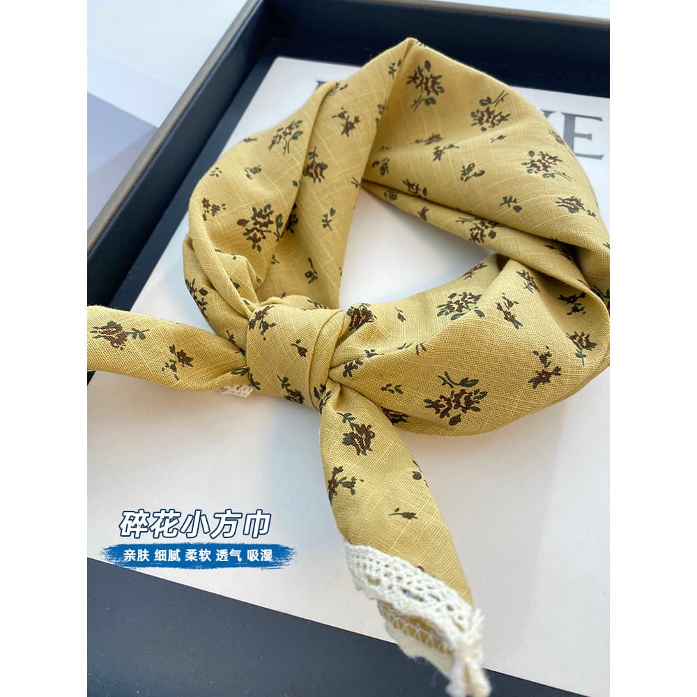 Elegante Floral renda pequeno lenço quadrado Retro feminino primavera outono verão estilo japonês fresco versão coreana