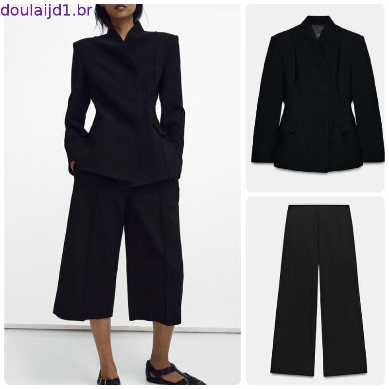 ZA Blazer feminino de primavera novo estilo + calça com zíper de cintura alta8679425 8870199