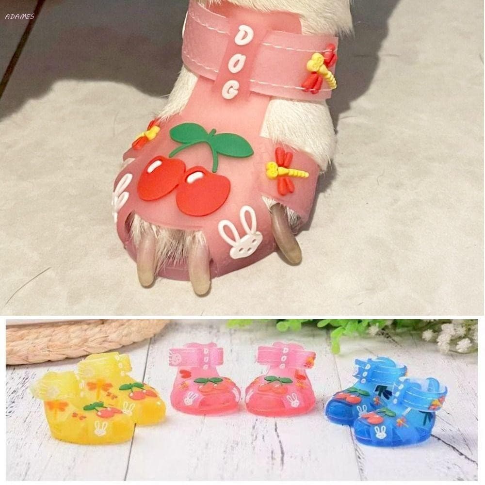 4 Pçs/Set Sandálias De Geléia De Verão Para Cachorro , Sapatos De Respiráveis Ajustáveis De Desenho Animado Ocos