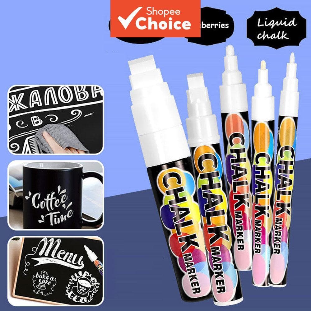 Conjunto De Marcadores De Giz Líquido 5 Unidades Quadro Negro Branco Sem Poeira 8 Caneta Publicitária Apagável De 6 Mm
