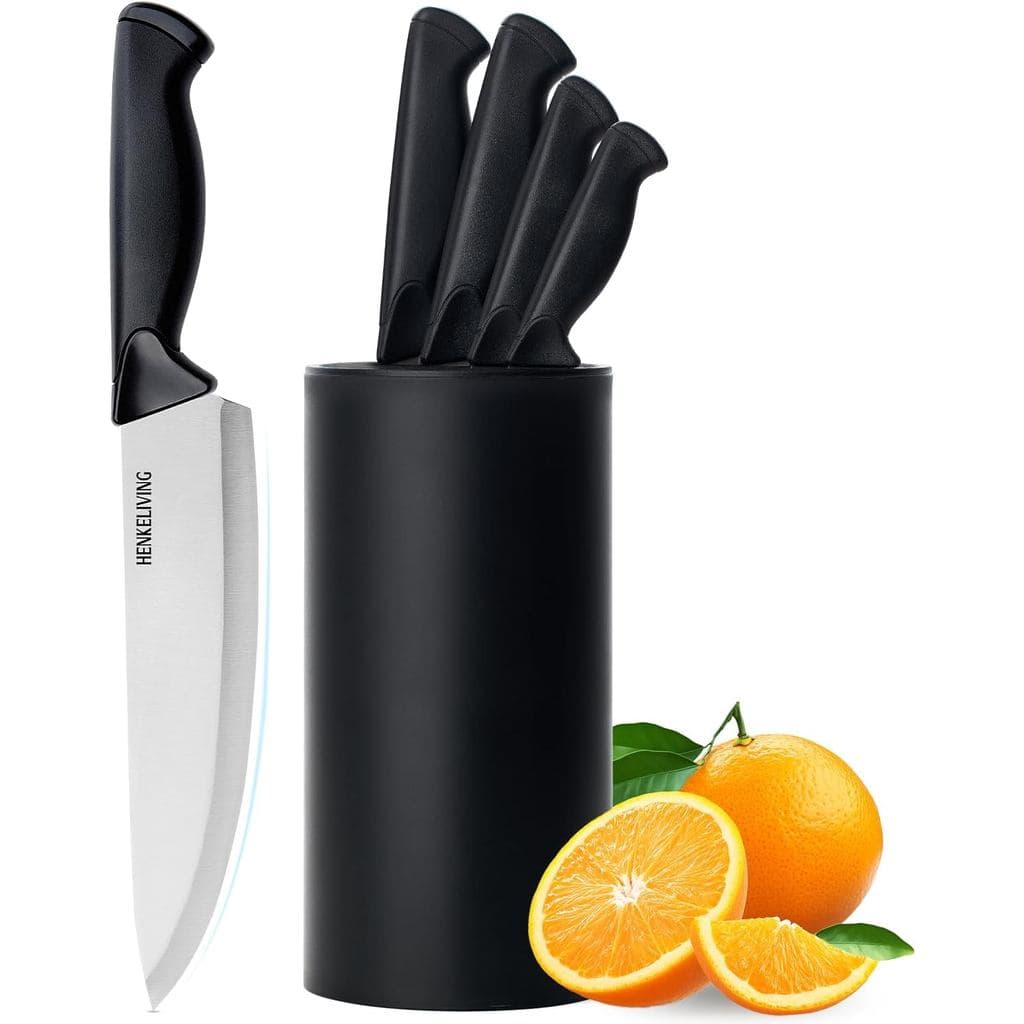 Conjunto de Facas, Conjunto de 6 Facas de Cozinha, Aço Inoxidável Alemão de Alto Carbono, Bloco de Facas Durável e Fácil