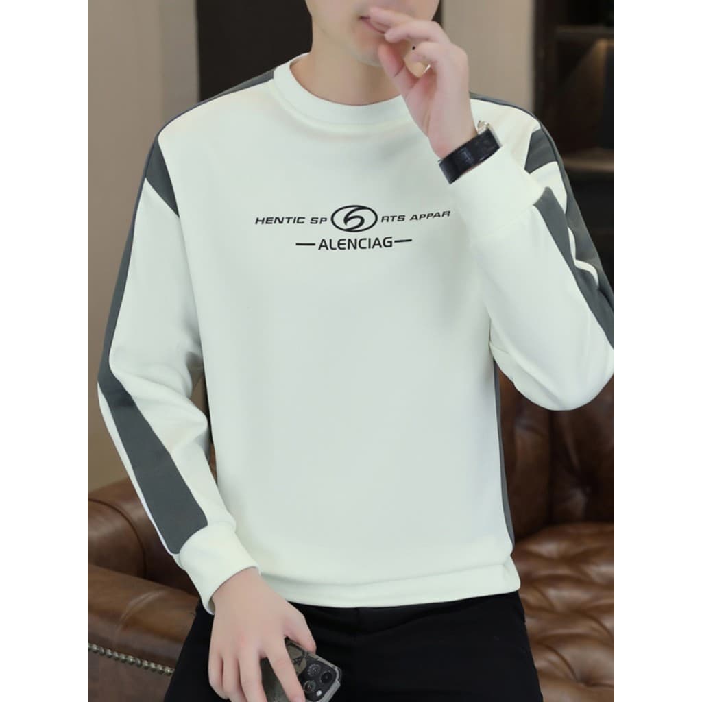 Moletom masculino primavera outono estilo solto na moda costura contraste cor Casual camisa de fundo sem capuz em torno