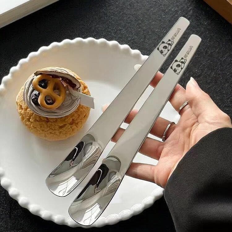 Colher ins de aço inoxidável de alto valor plana sobremesa mexendo bolinho escavação colher de sorvete de cabo longo qua
