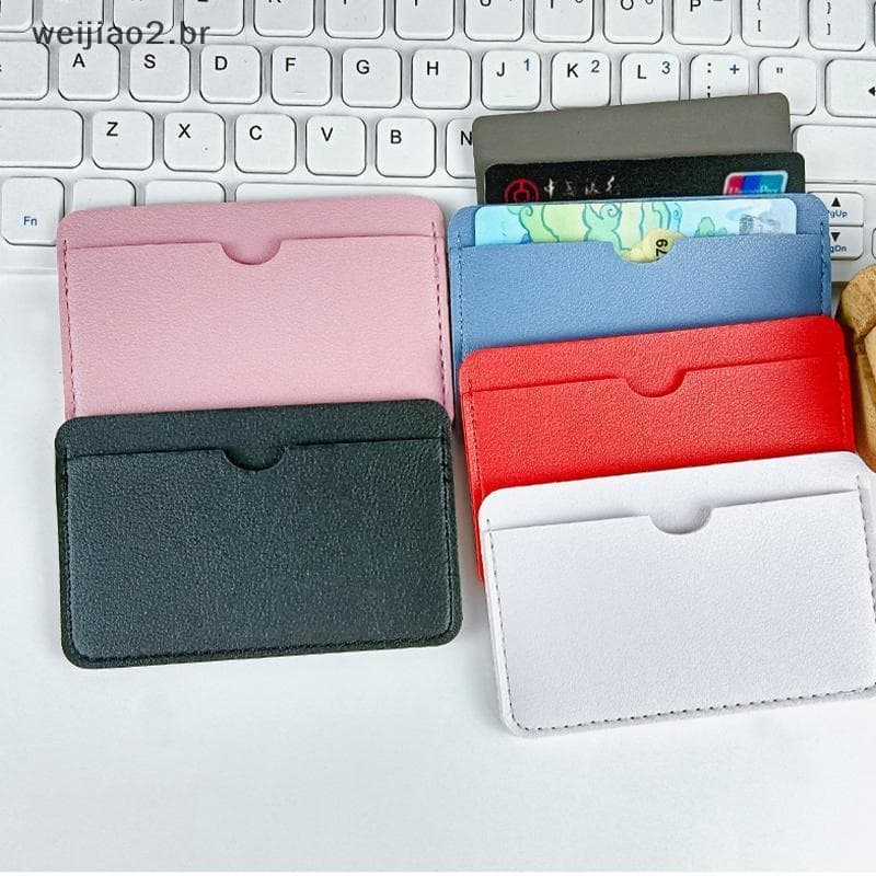 weijiao2 . BR Porta-Cartões Feminino Pequeno , Carteira De Couro Pu , Organizador Leve , Bolsa Para Cartão De Crédito Es