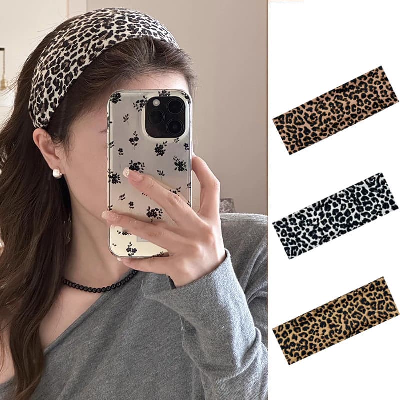SV Tiara esportiva feminina com estampa de leopardo, faixa de cabeça alta retrô coreana, acessórios de cabelo diários pa