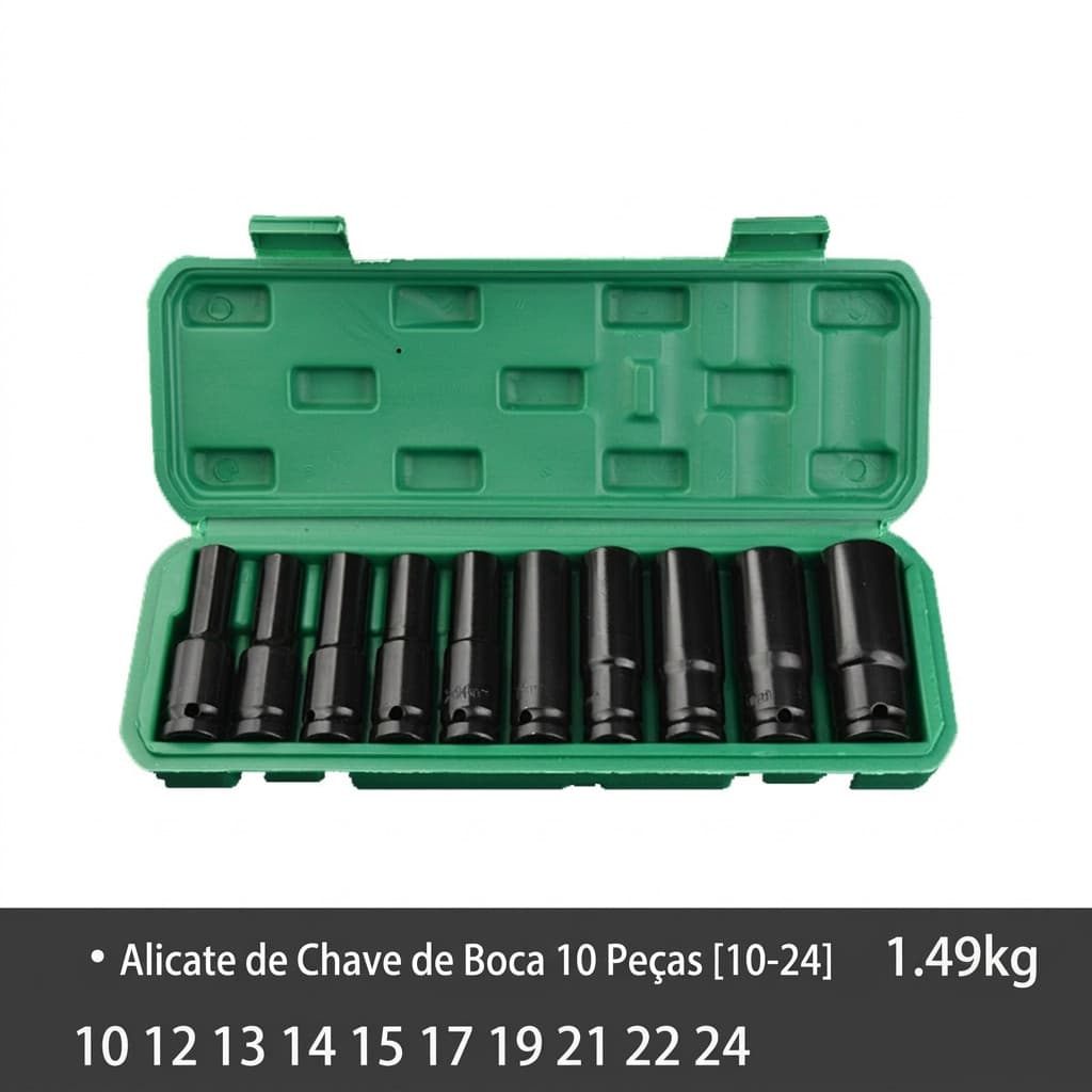 Kit Maleta Soquete de Impacto Material de Aço Carbono Alta Qualidade Soquete Sextavado Longo