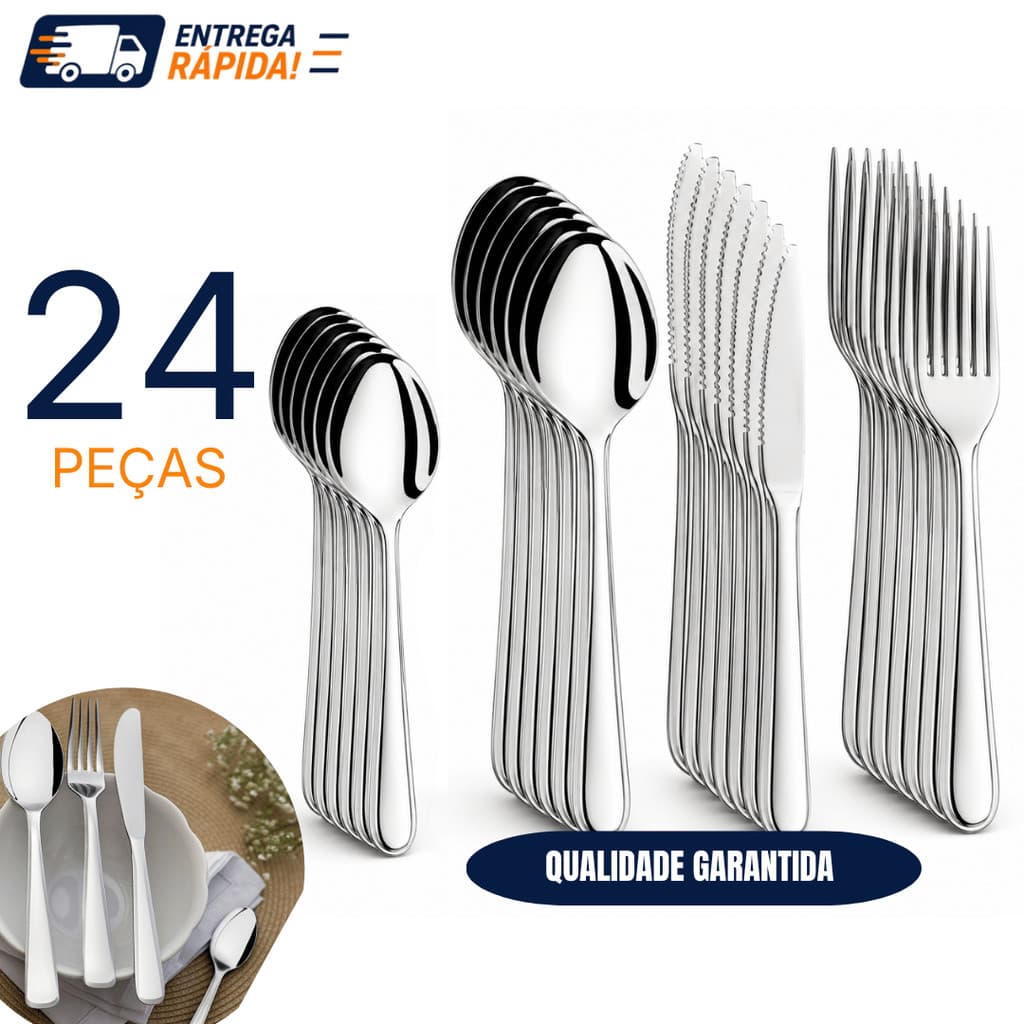 Jogo Talheres Aço Inox 24 ou 48 Peças Colheres Facas Garfos Colheres Sobremesa Mesa Alta Qualidade Cozinha Restaurante