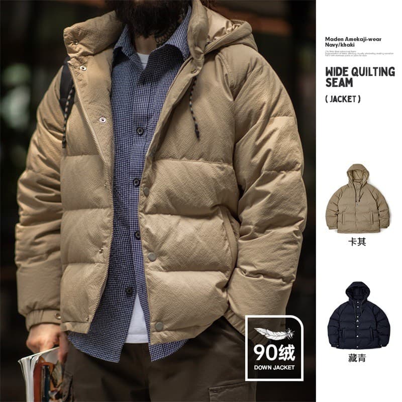 Moderno ferramentas americano Retro largo acolchoado jaqueta masculina 90 pato branco para baixo com capuz quente pão ja