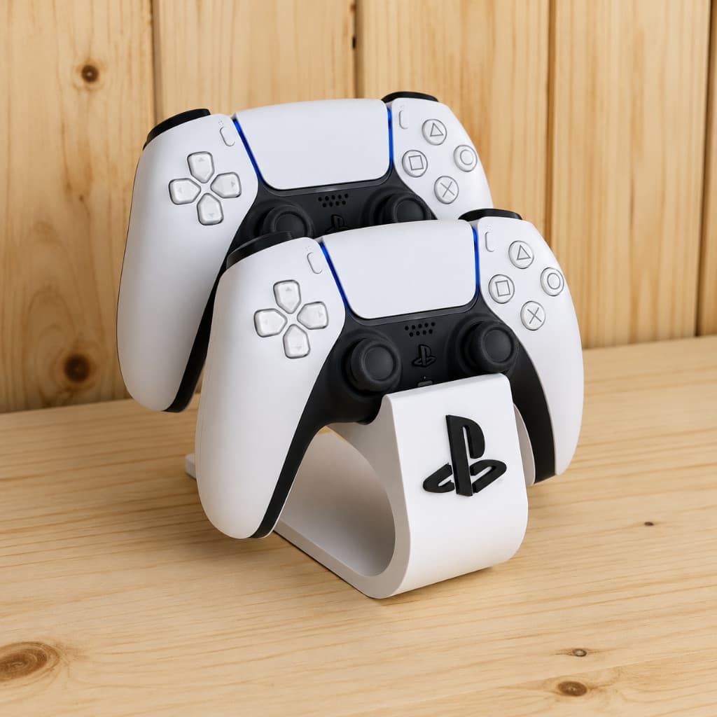 Suporte Para 2 Controles PS5/PS4 Branco Preto Cinza Base Compacta Em Alto Relevo Decoração Organização Gamer  Resistente