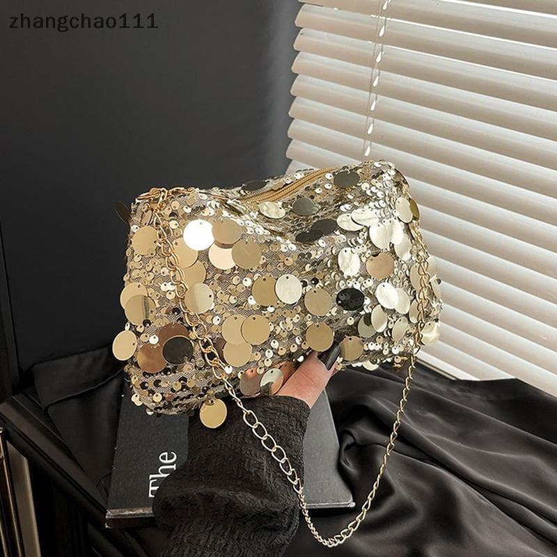 [Z] Lantejoulas Festa À Noite Sacos De Ombro Para Mulheres Leve Portátil Senhoras Corrente Crossbody Saco Cor Sólida Cas