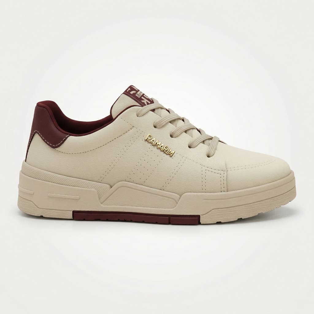 Tênis Ramarim Casual Off White com Vinho