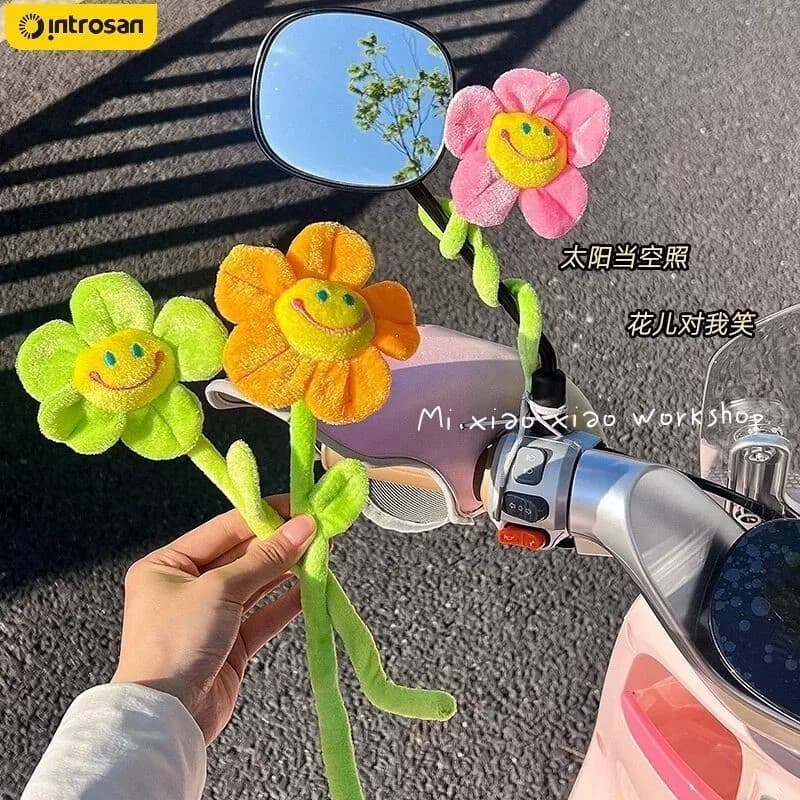 Carro elétrico espelho retrovisor decoração bonito dos desenhos animados Smiley rosto flor motocicleta bateria decoraçõe