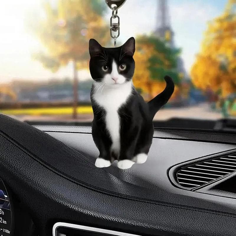 1pc Chaveiro de Gato Preto e Branco, Pingente de Acrílico 2D, Design de Padrão Animal Dupla Face, Adequado para Mochila