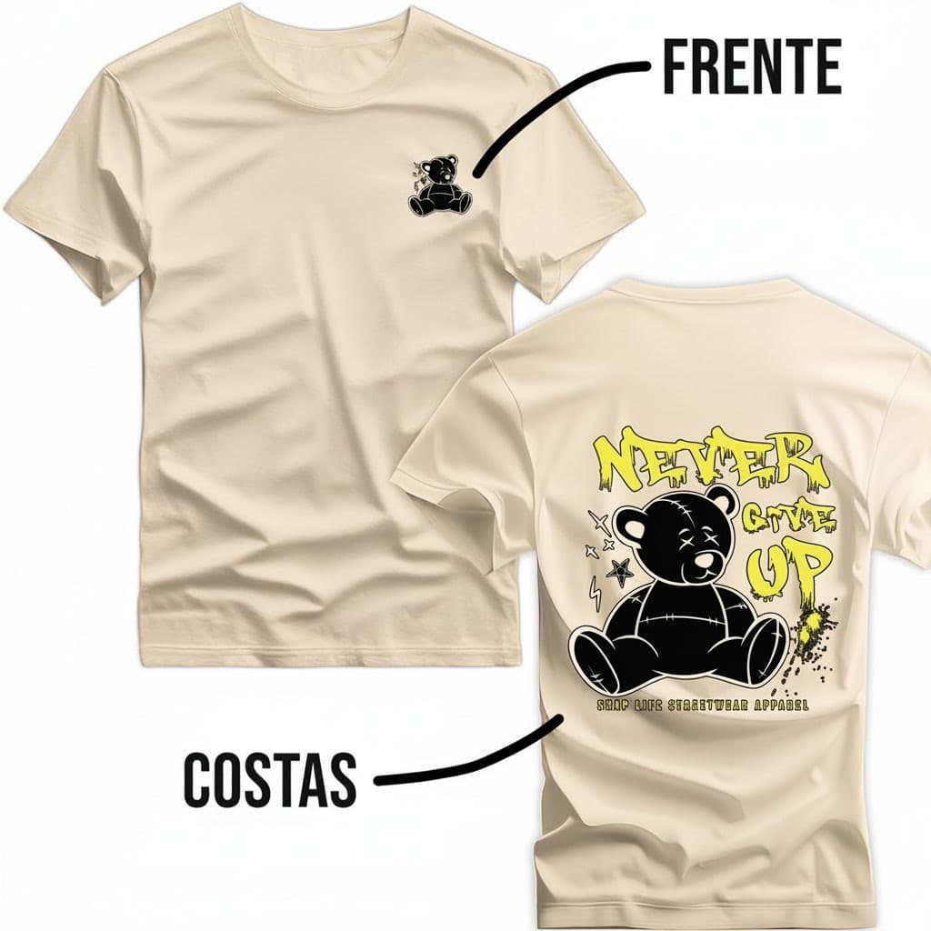 Camiseta Urso Estampada Masculina Streetwear 100% Algodão Conforto Street conforto
