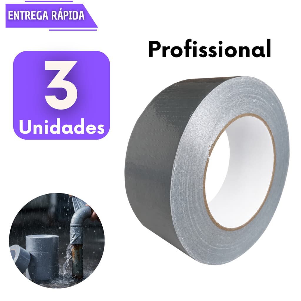 3 Fita Silver Tape Prata Adesiva Forte Resistente Multiuso Reforçado Prova Dagua Conserto Cinza Reparo Fitas Gruda