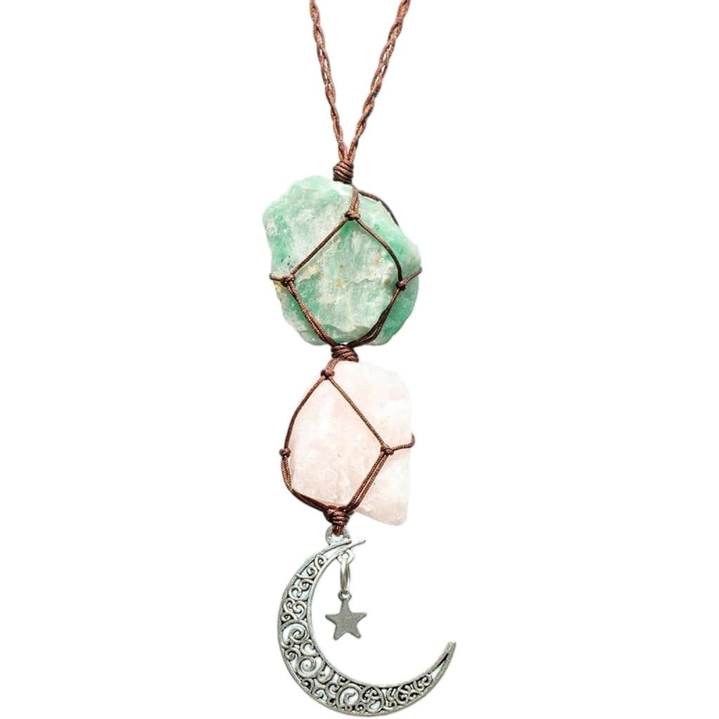 1 peça de ornamento pendente de pedra natural bruta, ametista e quartzo rosa, para decoração de carro. ﻿   MUCE