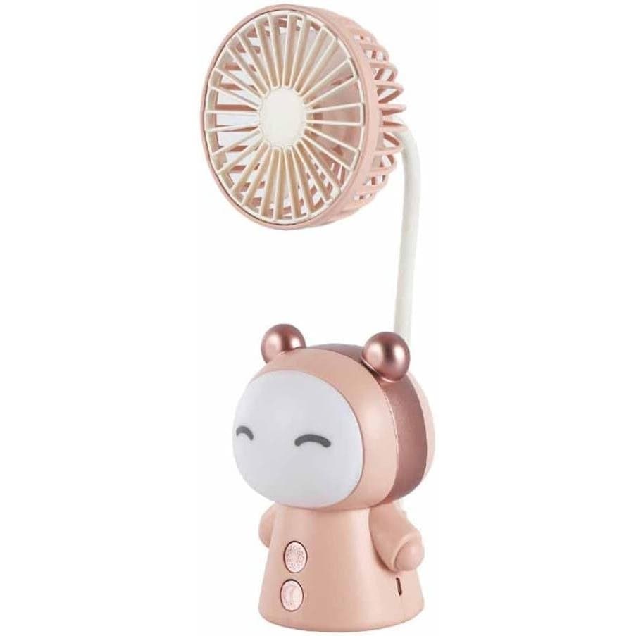 Mini Ventilador Portátil de Mão com Luz Noturna, Ventilador Dobrável Recarregável por USB, Funciona com Bateria, para Ca
